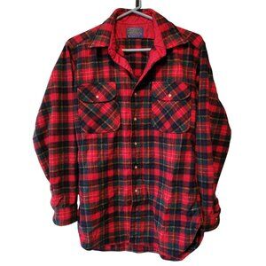 Pendleton Field Shirt Plaid Virgin Wool Button Up Red Green Size M Vintage
